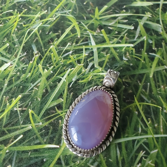 Holly blue agate gemstone one of a kind custom pendant sterling silver - Picture 7 of 12
